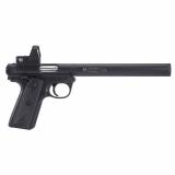 RUGER MKIV-SD Integrally Suppressed, Single Action, Semi-automatic, Metal Frame Pistol, Full Size, 22LR, 5.9" Barrel, Alloy, Blued Finish, Checkered Black Synthetic Grips, Leupold Delta Point Pro Red Dot, 10 Rounds, 1 Magazine MXM-48352
