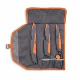 Vantex, 4-Piece Roll Pack Kit, Fixed Blade Knives, Gray & Orange Rubber Overmolded Handles, Includes (1) Drop Point, (1) Boning, (1) Caping, (1) Sharpener VNTX4-C