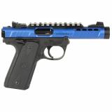 Mark IV, 22/45 Lite, Single Action, Semi-automatic, Polymer Frame Pistol, 22LR, 4.4" Barrel, Threaded 1/2X28, Anodized Finish, Blue, Black Cerakote Barrel and Trigger, Checkered Rubber Grips, Adjustable Rear Sight, Ambidextrous Safety, 10 Rounds, 2 Magaz