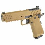 1911 DS Prodigy AOS, Semi-automatic, Metal Frame Pistol, 9MM, 5" Forged Stainless Steel Bull Barrel, Cerakote Finish, Coyote Brown, Polymer Grips, Fiber Optic Front and Black Serrated Rear Sights, Optics Ready, Ambidextrous Safety, 10 Rounds, 2 Magazines