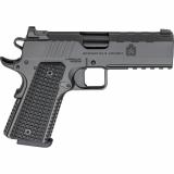 Emissary, 1911, Single Action Only, Semi-automatic, Commander Size, 9MM, 4.25" Match Grade Bull Barrel, Stainless Steel Frame and Carbon Steel Slide, Cerakote Finish, Black, VZ Grips Thin-Line G10, Manual Thumb Safety, Tritium/Luminescent Front Sight, Ta
