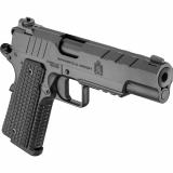 Emissary, 1911, Single Action Only, Semi-automatic, Full Size, 9MM, 5" Match Grade Bull Barrel, Stainless Steel Frame and Carbon Steel Slide, Cerakote Finish, Black, VZ Grips Thin-Line G10, Manual Thumb Safety, Tritium/Luminescent Front Sight, Tactical R