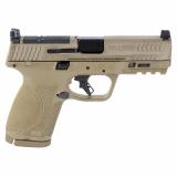 M&P 2.0, Striker Fired, Semi-automatic, Polymer Frame Pistol, Compact, 9MM, 4" Barrel, Armornite Finish, Flat Dark Earth, Optic Height Sights, Optics Ready, No Thumb Safety, Flat Face Trigger with Integrated Trigger Safety, 15 Rounds, 2 Magazines, Includ