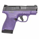 Shield Plus, M&P9, Semi-automatic, Striker Fired Polymer Frame Pistol, Micro-Compact, 9MM, 3.1" Barrel, Armornite Finish, Black Slide, Purple Cerakote Frame, White Dot Sights, Manual Thumb Safety, Flat Face Trigger, 2 Magazines, (1) 10-Round (1) 13-Round