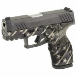 GX2, Semi-automatic, Striker Fired, Compact, 9MM, 3.38" Barrel Length, Matte Finish, Black and White with Custom Eagle Engraving on Grip, White Dot Front Sight with Drift Adjustable Rear Sight, 13 Rounds, 2 Magazines 1-GX2931-EN1